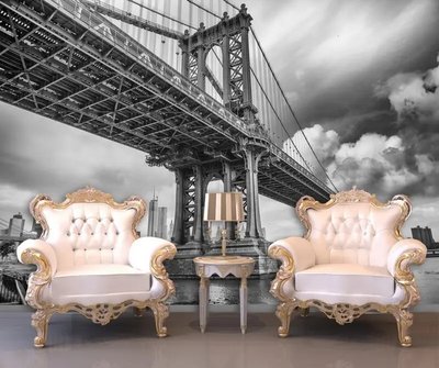 Фотообои Бруклинский мост в черно белом стиле, вид снизу Ark5107 фото