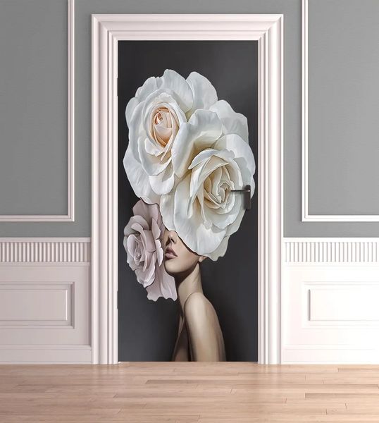 3Д наклейка на дверь, Белая роза ST316 фото