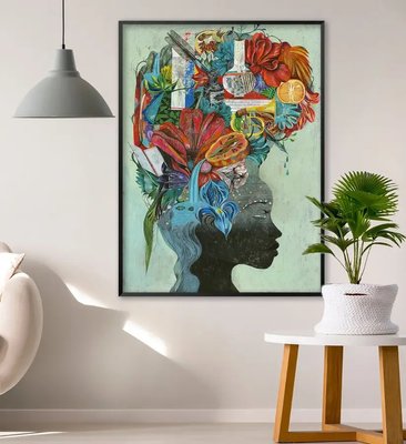 Абстрактный рисунок женщины африканки, салатовый фон Dev14862 фото