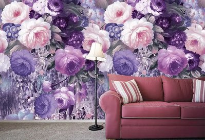 Крупные рисованные цветы и фиолетовые бабочки TSv940 фото