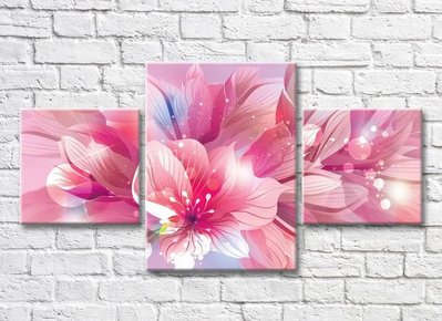 Triptic Petale de flori grafice pe un fundal roz 3D7740 фото