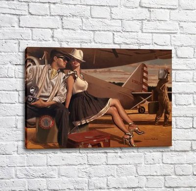 Постер Влюбленная пара на фоне самолета, Перегрин Хиткот Put17221 фото