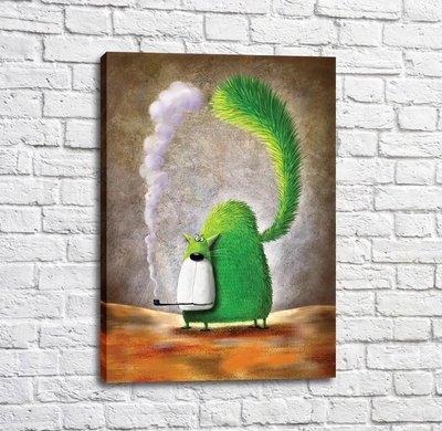 Poster Pisica verde cu pipa de fumat Kot17018 фото