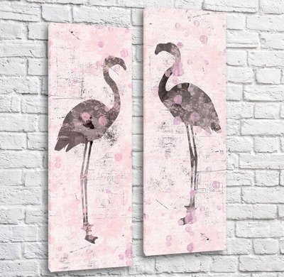 Диптих Рисованные фламинго, пара на розовом фоне ZHi9690 фото