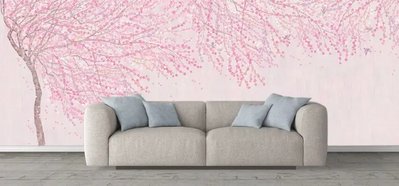 Fototapet Copac cu flori de cireș pe un fundal roz Fan5258 фото