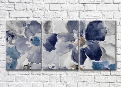 Триптих Синие цветки на сером фоне Ris9058 фото