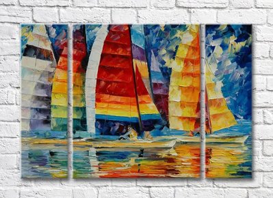 Barci cu pânze colorate pe apă Sov6458 фото