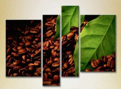 Модульные картины Зерна, листья кофе_01 Eda6558 фото
