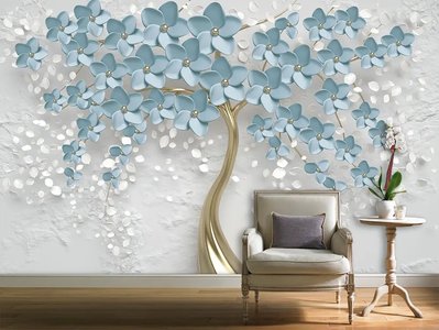 Arbore 3D cu petale albastre TSv8 фото