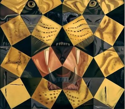 50 Abstract Paintings which Seen from Two Meters Change into Three Lenins Disguised as Chinese and Seen from Six Meters Appear as the Head of a Royal Tiger Dal11258 фото