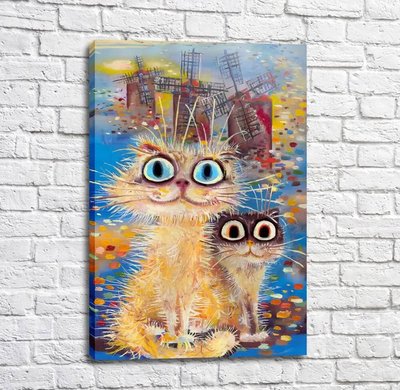 Постер Коты на голубом фоне с мельницами Kot17036 фото