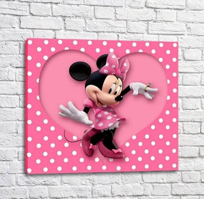 Постер Минни Маус на розовом фоне в сердечке Mul16328 фото