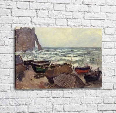 Картина Fishing Boats on the Beach at Etretat, 1884 Mon14159 фото