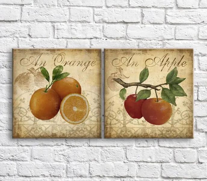 Картина Апельсины и яблоки на корчнивом фоне с узорами, диптих Eda8758 фото