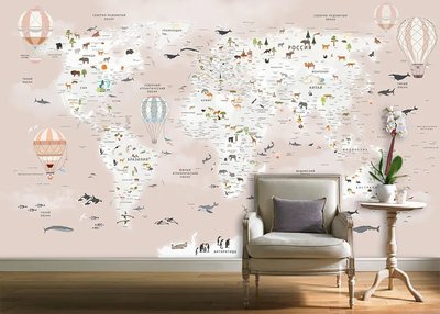Карта мира для девочек в кремовых оттенках, на русском языке Det259 фото
