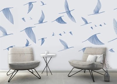 Летящая стая птиц, синий Lay109 фото