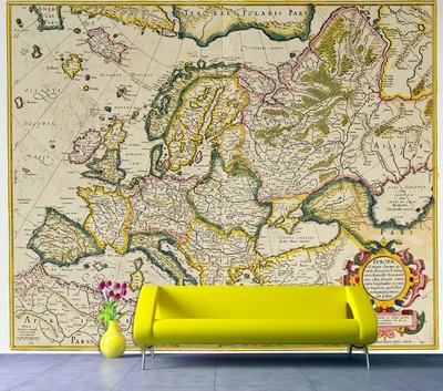 Fototapet Hartă veche a Europei într-un cadru galben Sta1809 фото