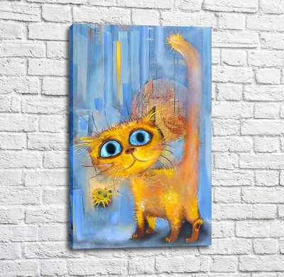 Постер Рыжий кот на голубом абстрактном фоне Kot17037 фото