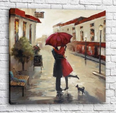 Постер Целующаяся парочка под зонтом и собачка Fig16679 фото