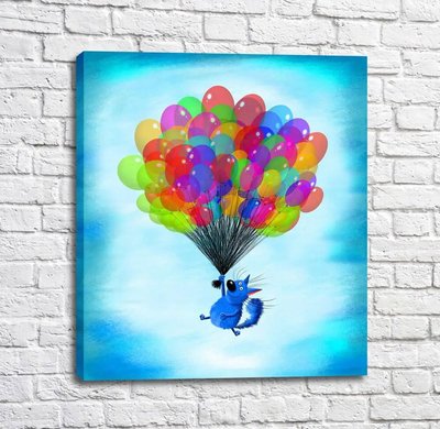 Poster Pisică albastră care zboară pe o grămadă de baloane Kot16983 фото