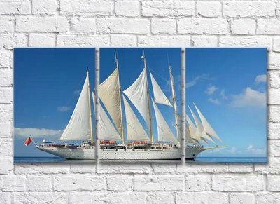 Триптих Большая парусная лодка с белыми парусами Mor10110 фото