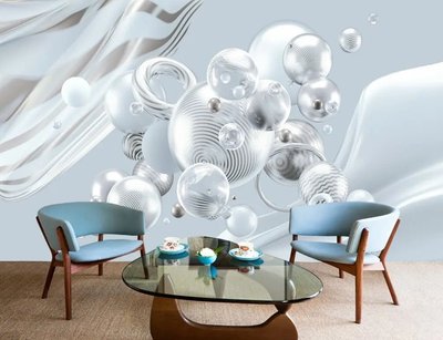 Abstracție futuristă cu sfere pe un fundal albastru 3D860 фото