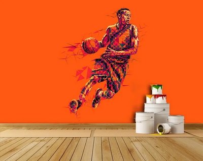Баскетболист на оранжевом фоне, графика Spo3110 фото