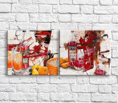 Pictura Alcool și fructe pe fundal de abstractizare, diptic Eda8760 фото