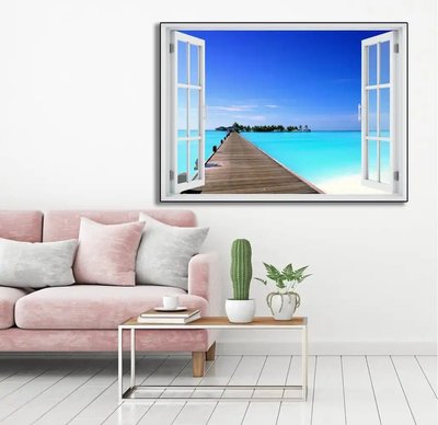 Наклейка на стену, Окно с видом на чудесное море W172 фото