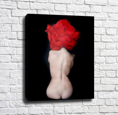 Fată nudă așezată cu o floare roșie pe cap Emi14900 фото