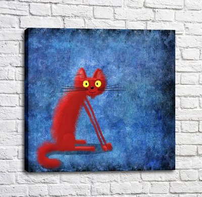 Poster Pisică roșie pe un fundal abstract albastru Kot16984 фото