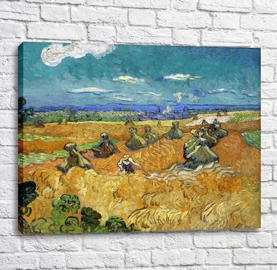 Pictând stive de grâu cu secerător, 1888 Van11610 фото