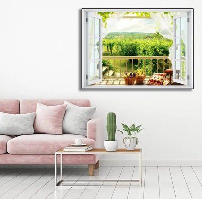 Наклейка на стену, Окно с видом на зеленый сад W122 фото