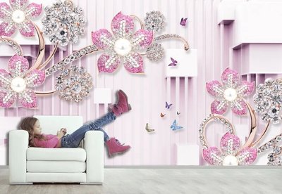 Brose cu flori si strasuri pe fond roz 3D3611 фото