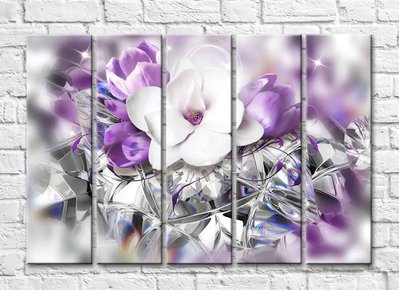 Flori de magnolie liliac pe un fundal de diamante 3D5461 фото