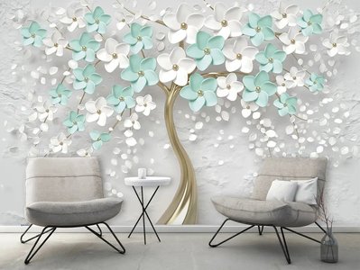 Arbore 3D cu petale turcoaz TSv11 фото