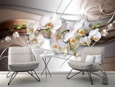 Светлые орхидеи на коричневом абстрактном фоне TSv761 фото
