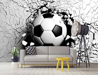 Футбольный мяч и разбитая стена 3D861 фото
