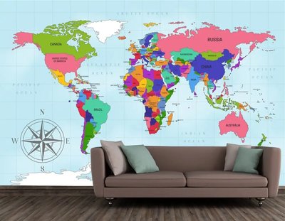 Яркие разноцветные страны мира на голубом фоне карты Sov1061 фото