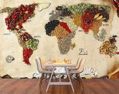 Harta lumii abstracte din condimente pe un fundal bej Abs1011 фото