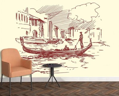 Гондольер в лодке на фоне Венеции рисунок Ske1261 фото
