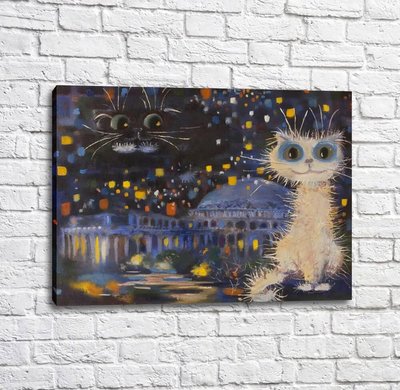 Постер Белая кошка и черный кот на темном абстрактном фоне Kot17039 фото