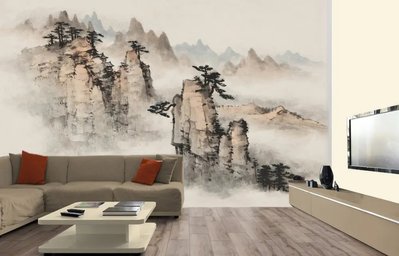 Sat chinezesc în munți pe un fundal bej Vos362 фото