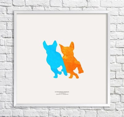 Постер Бульдоги. Оранжевый и бирюзовый фоны Min15882 фото