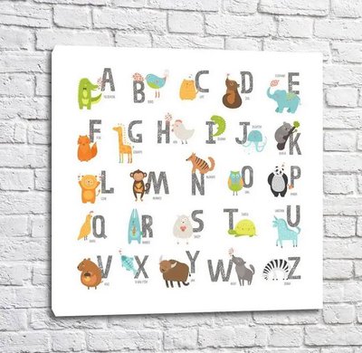 Постер Алфавит с животными на белом фоне Mul16232 фото