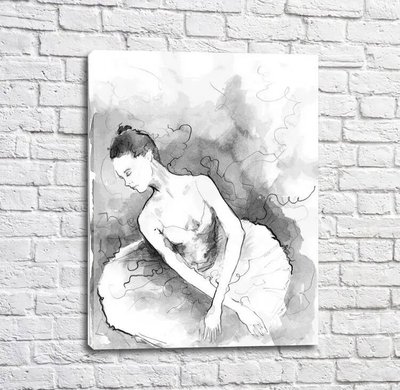 Постер Нарисованная балерина в черно белом стиле, балет Tan18150 фото