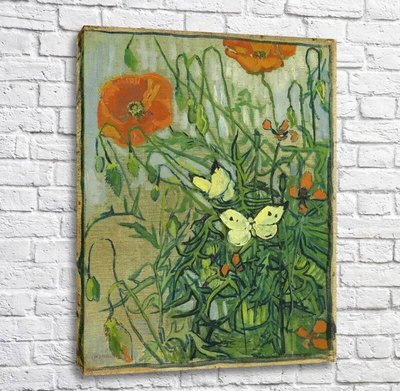 Картина Маки и бабочки, Ван Гог Van11662 фото