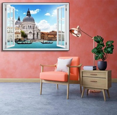 Наклейка на стену, Окно с видом на Венецию W70 фото