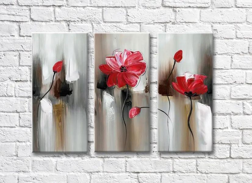 Триптих Красные цветы на абстрактном фоне Ris9062 фото