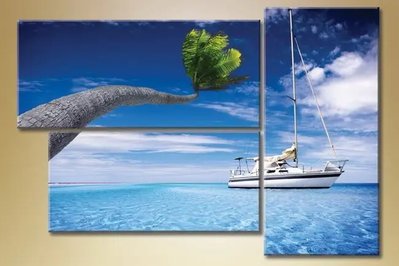 Модульные картины пальма и яхта Mor8463 фото